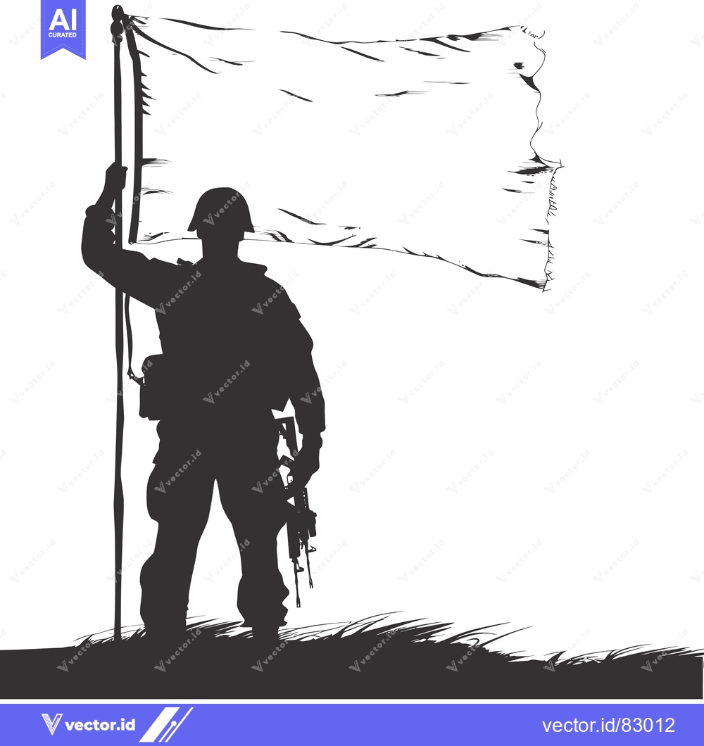Premium Vector of Silhouette of a soldier holding a flag and rifle