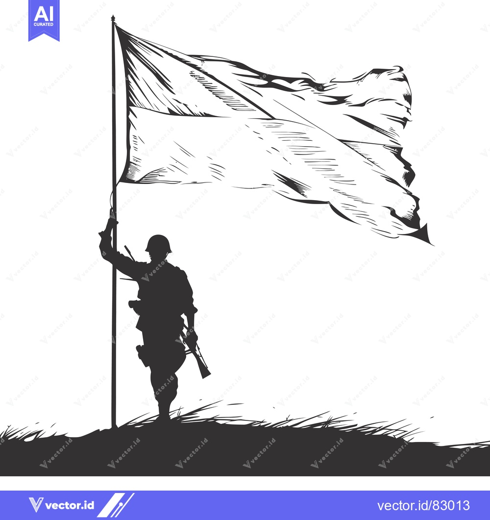 Premium Vector of Silhouette of a Soldier Raising a Flag