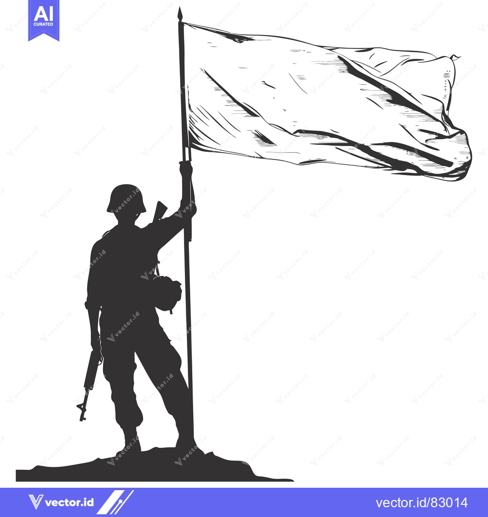 Premium Vector dari Silhouette of a Soldier Holding a Flag and a Rifle