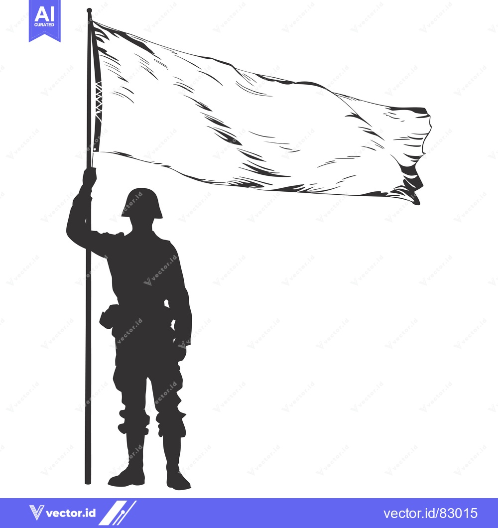Premium Vector dari Silhouette of a soldier holding a flagpole with a blank white flag wav