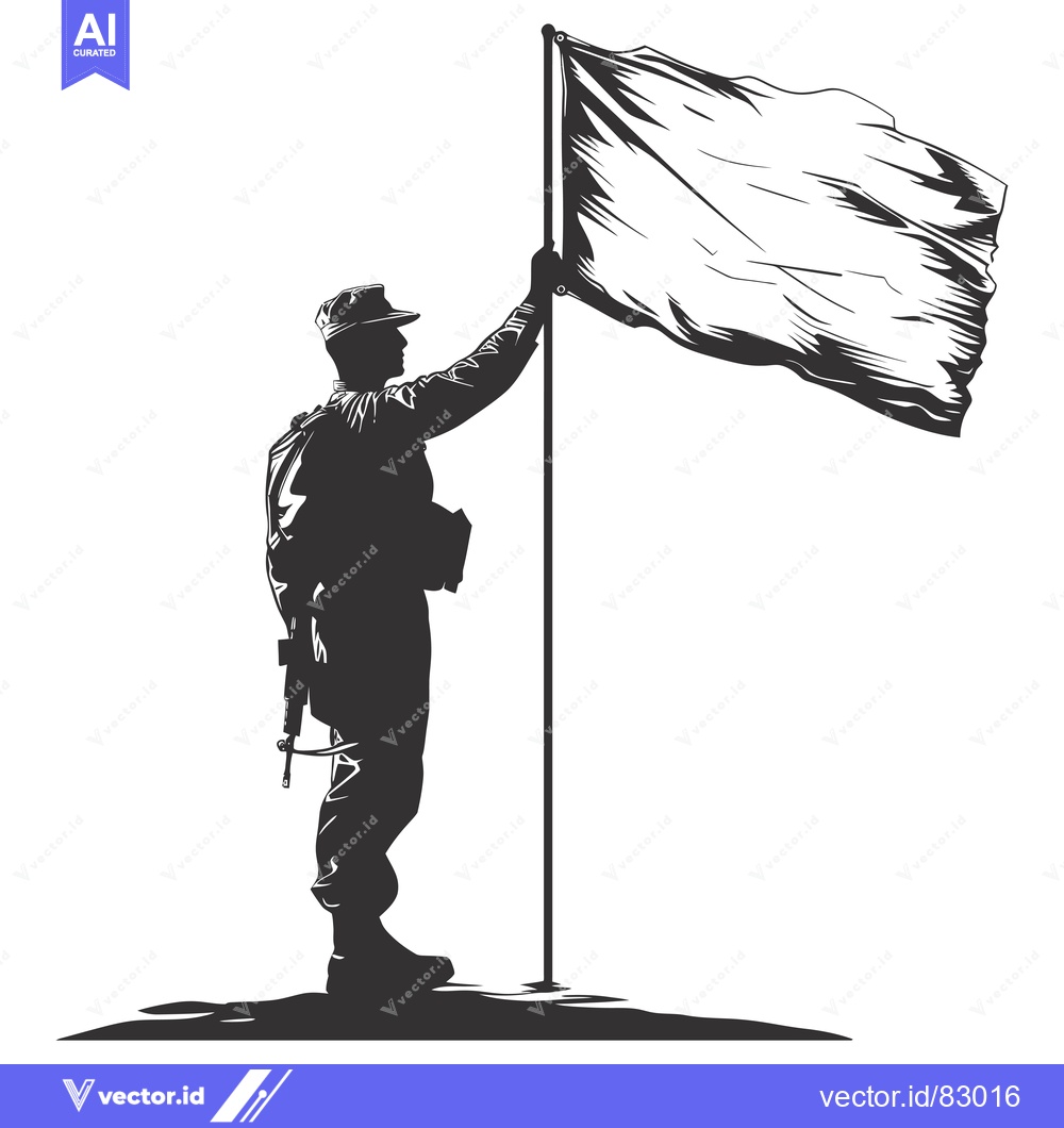 Premium Vector of Silhouette of a Soldier Raising a Blank Flag