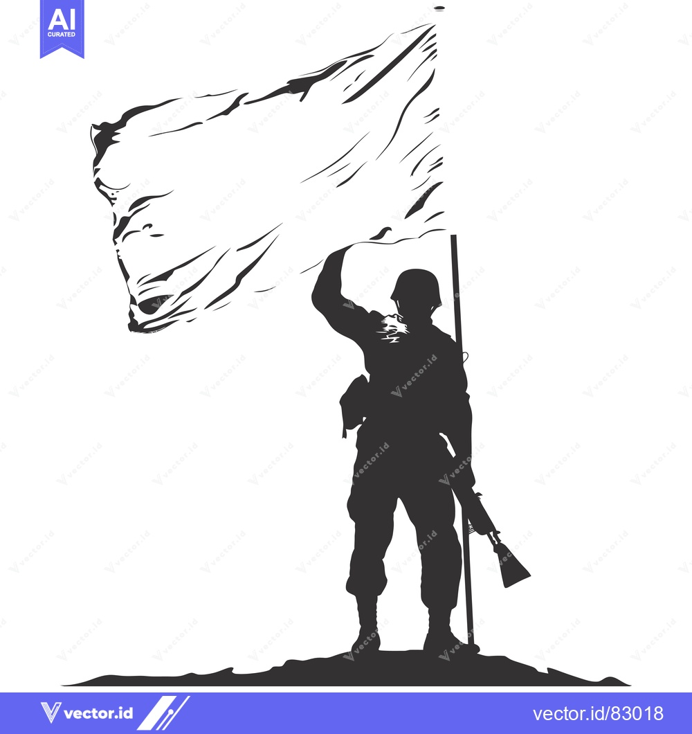 Premium Vector dari Silhouette of a Soldier Raising a Flag on a Hilltop