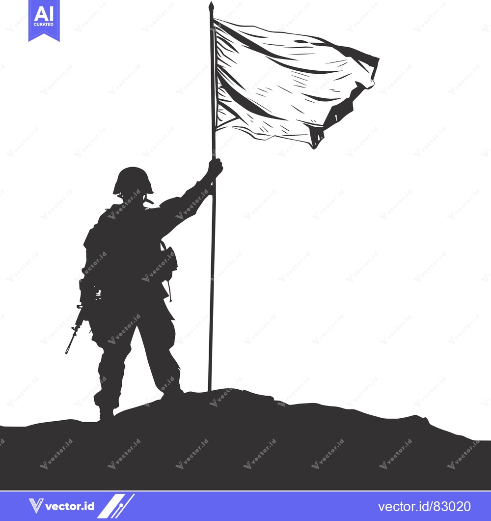 Premium Vector of Silhouette of a Soldier Holding a Flag on a Hilltop