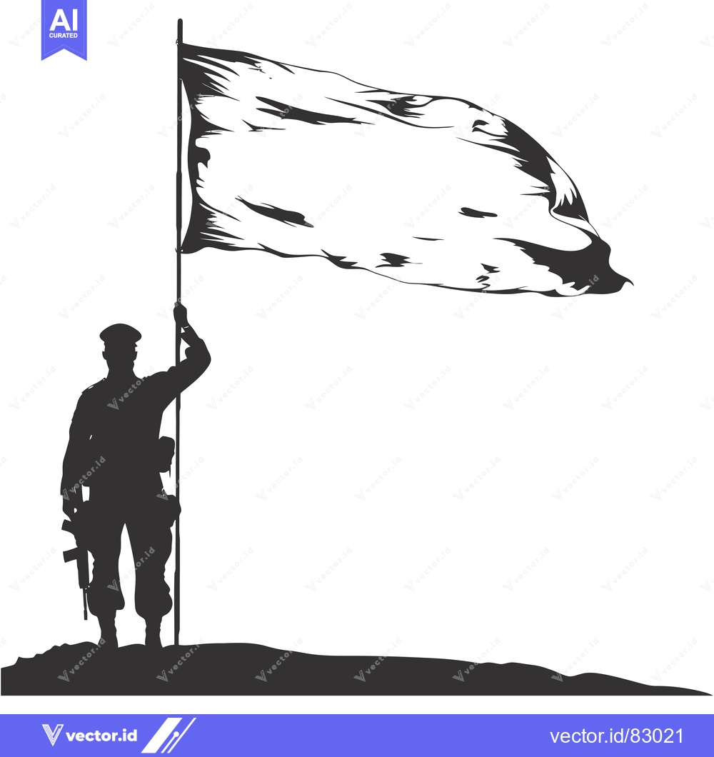 Premium Vector dari Silhouette of a soldier raising a blank flag on a hilltop