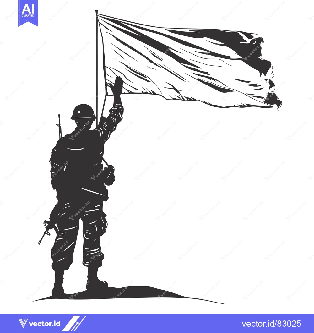 Premium Vector of Silhouette of a Soldier Raising a Torn Flag