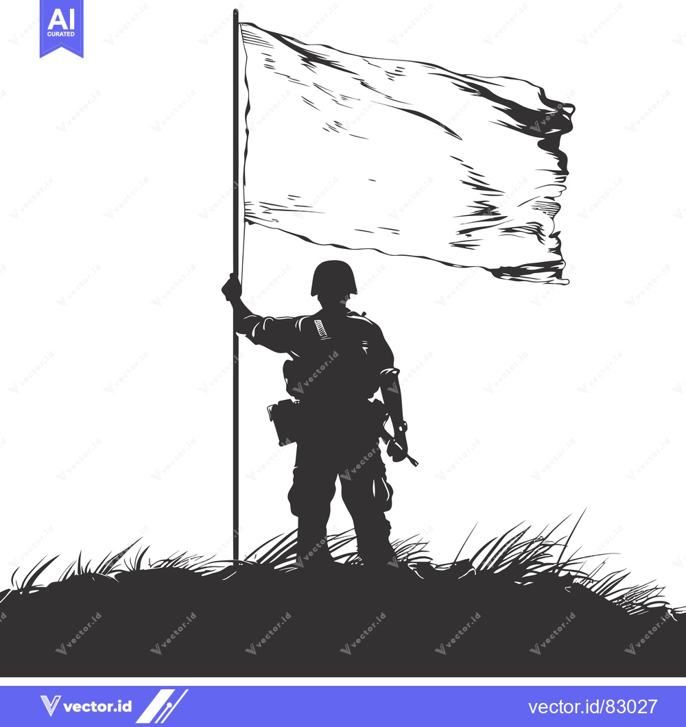Premium Vector dari A Silhouetted Soldier Holding a Blank White Flag