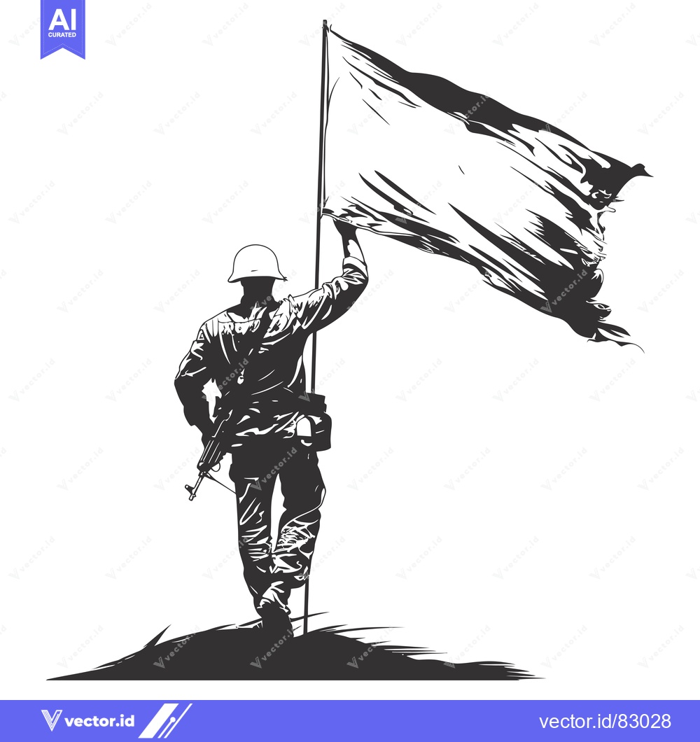 Premium Vector of A Silhouette of a Soldier Holding a Flag High