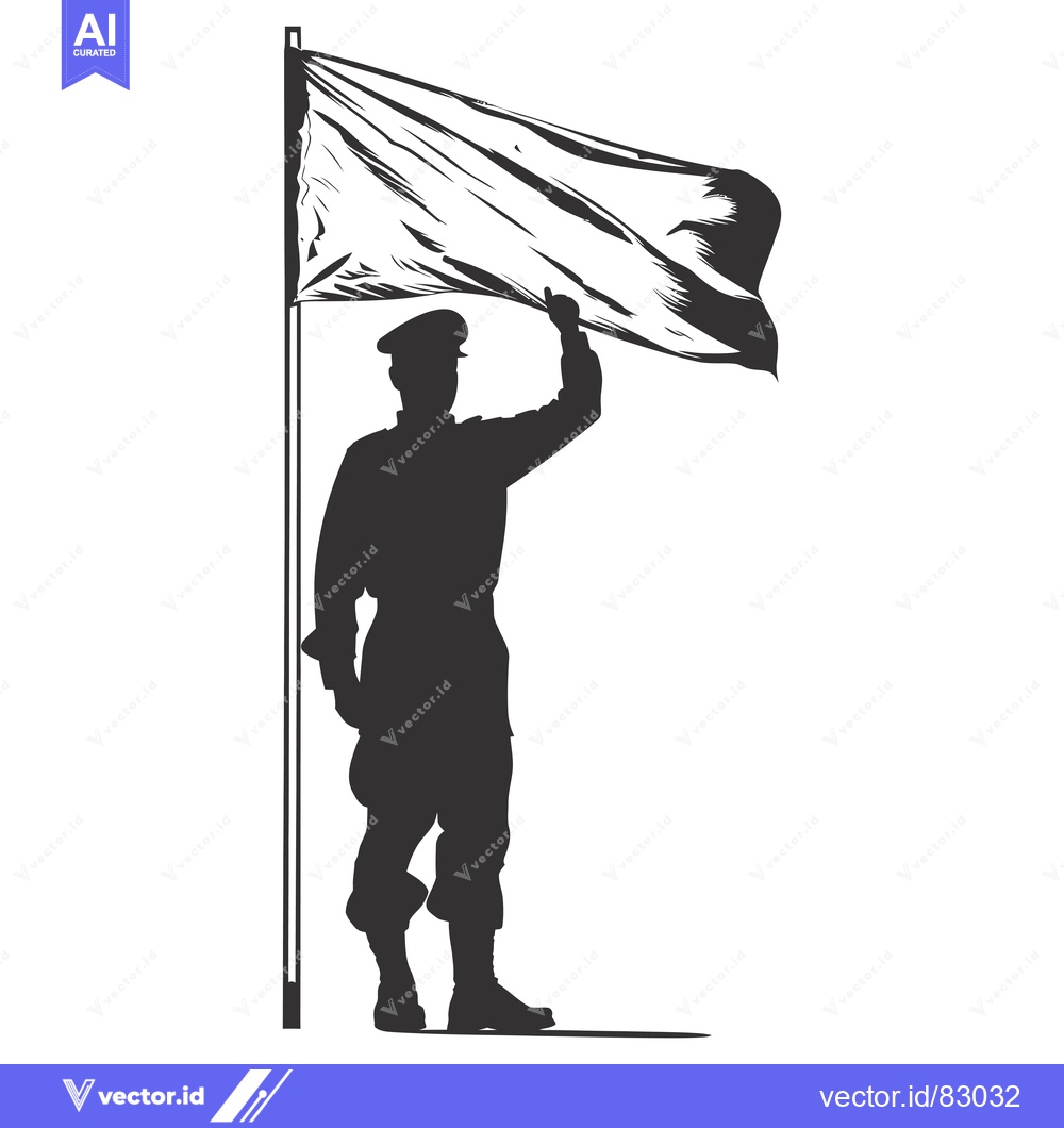 Premium Vector of Silhouette of a Soldier Raising a Blank Flag