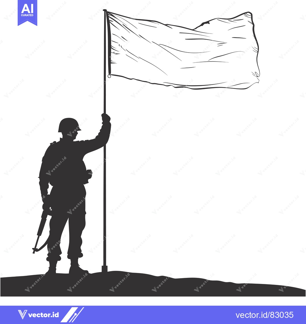 Premium Vector dari Silhouette of a Soldier Raising a Blank Flag on a Hilltop