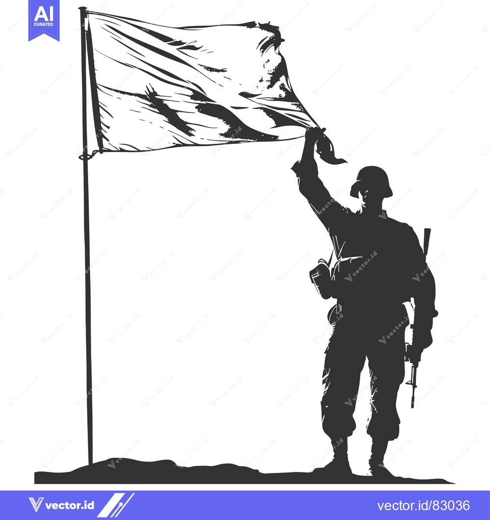 Premium Vector of Silhouette of a Soldier Raising a Flag on a Pole