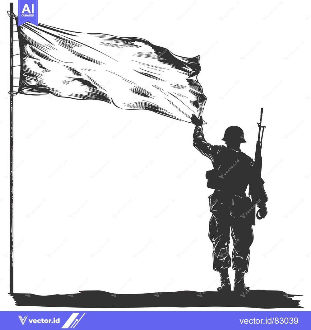 Premium Vector of Soldier Raising a Blank Flag on a Pole
