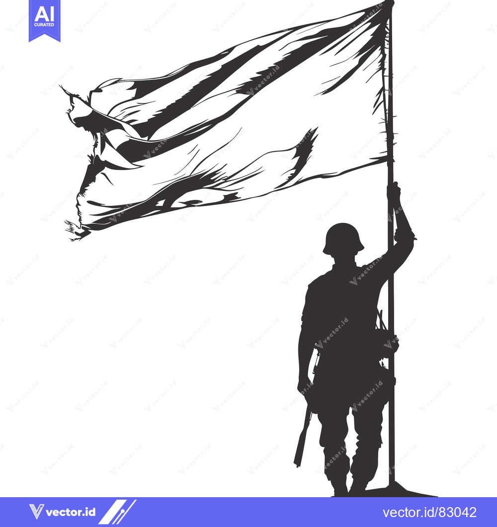 Premium Vector dari Silhouette of a Soldier Holding a Flagpole with a Waving Flag