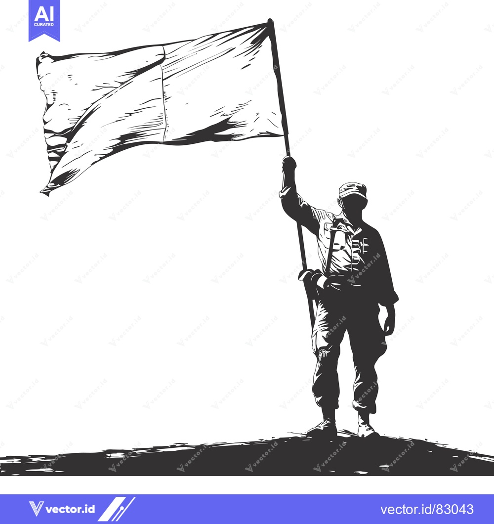 Premium Vector of A Silhouette of a Soldier Holding a Flag High in the Air