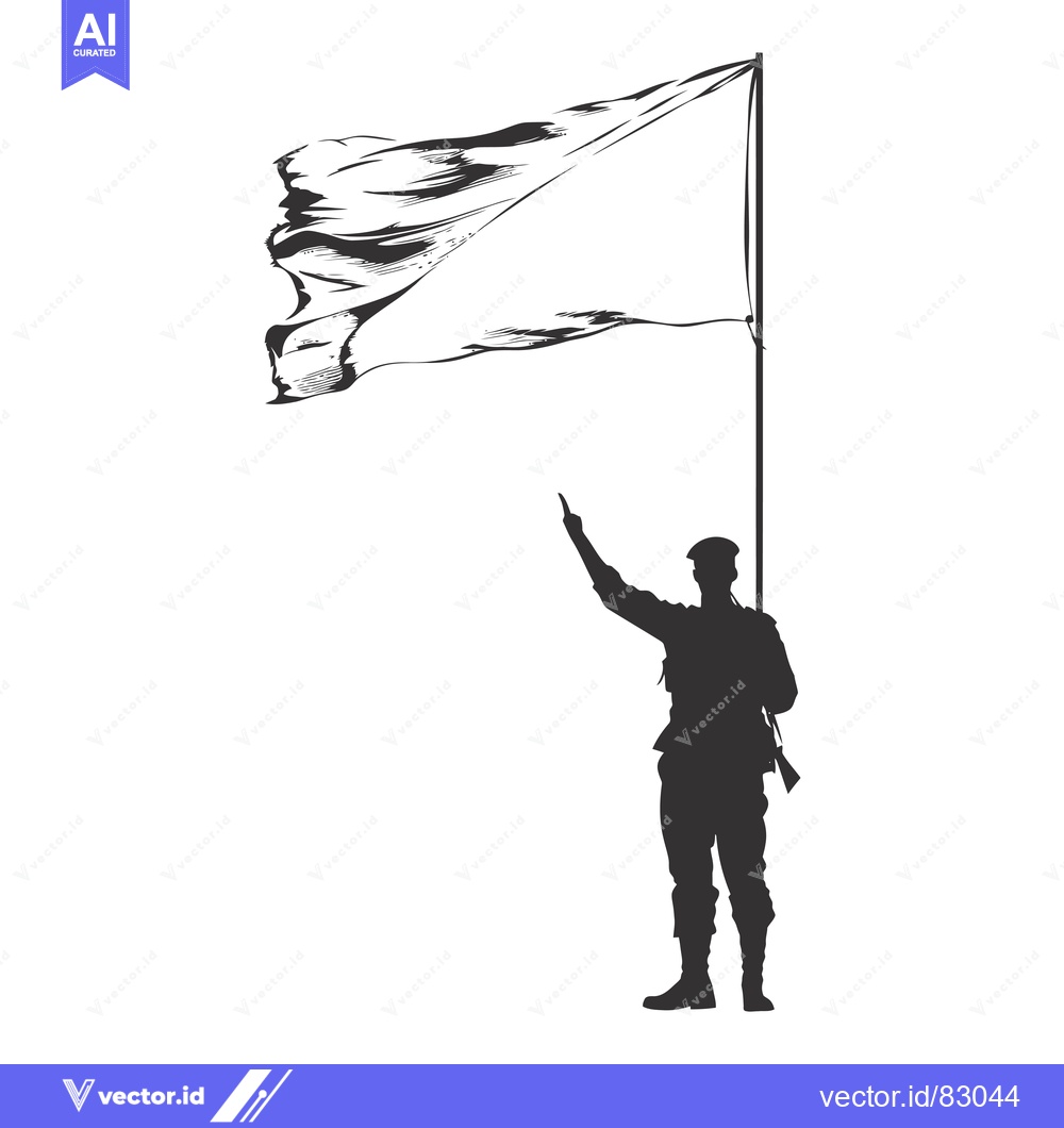 Premium Vector of A Soldier Saluting with a Blank Flag Waving in the Wind