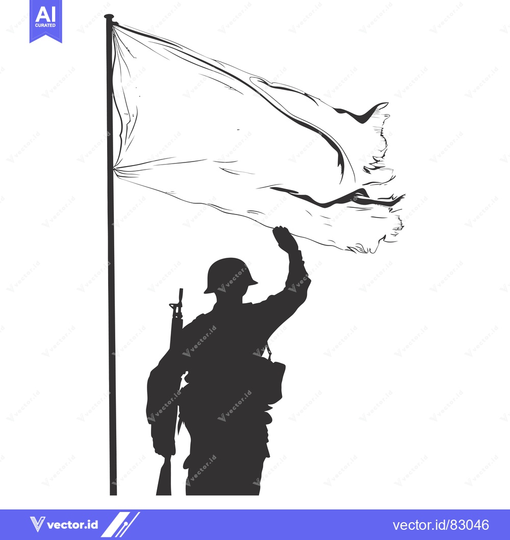 Premium Vector of A Silhouette of a Soldier Raising a White Flag on a Pole