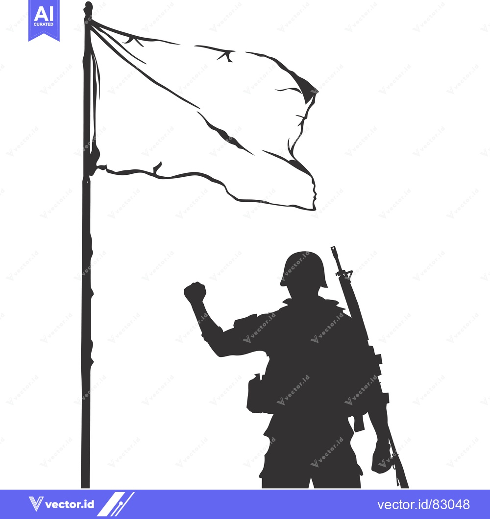 Premium Vector dari Silhouette of a Soldier Raising a Flag with a Gun
