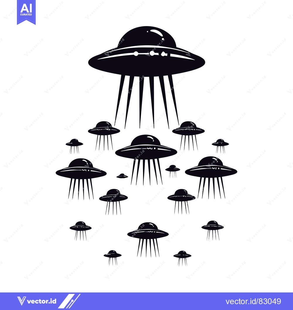 Premium Vector of A group of black silhouette UFOs flying in the air