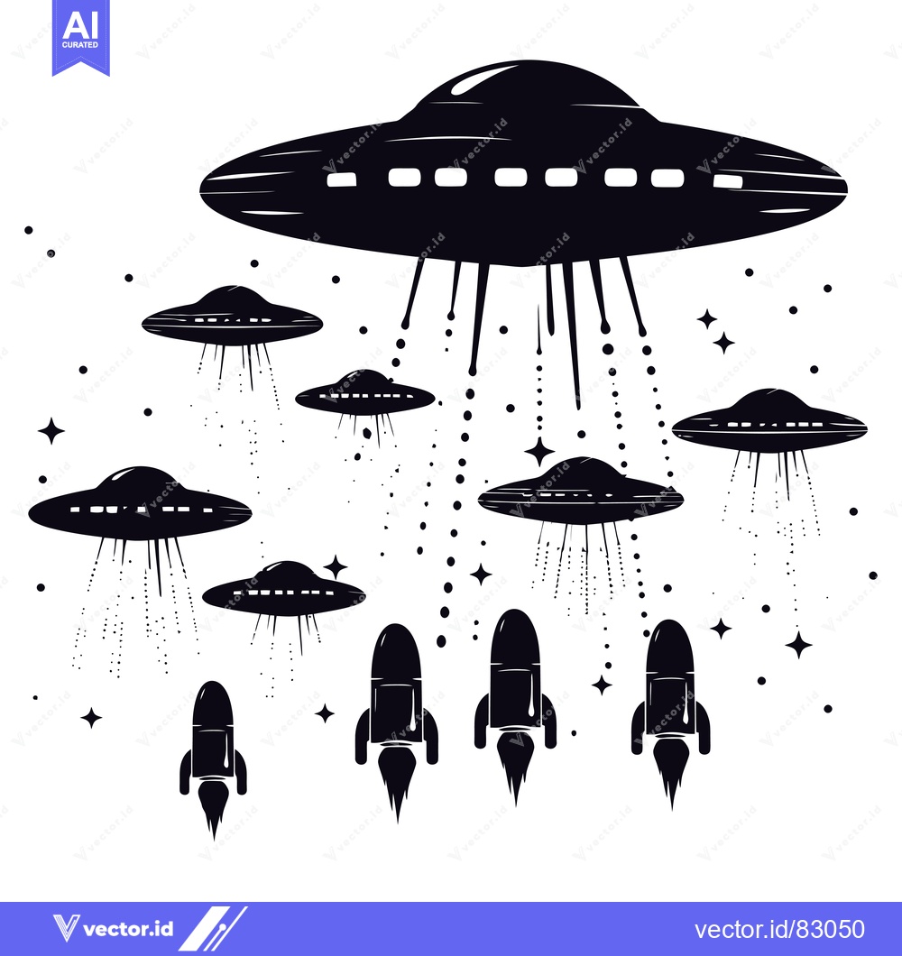 Premium Vector of Flying Saucers and Rockets in the Milky Way