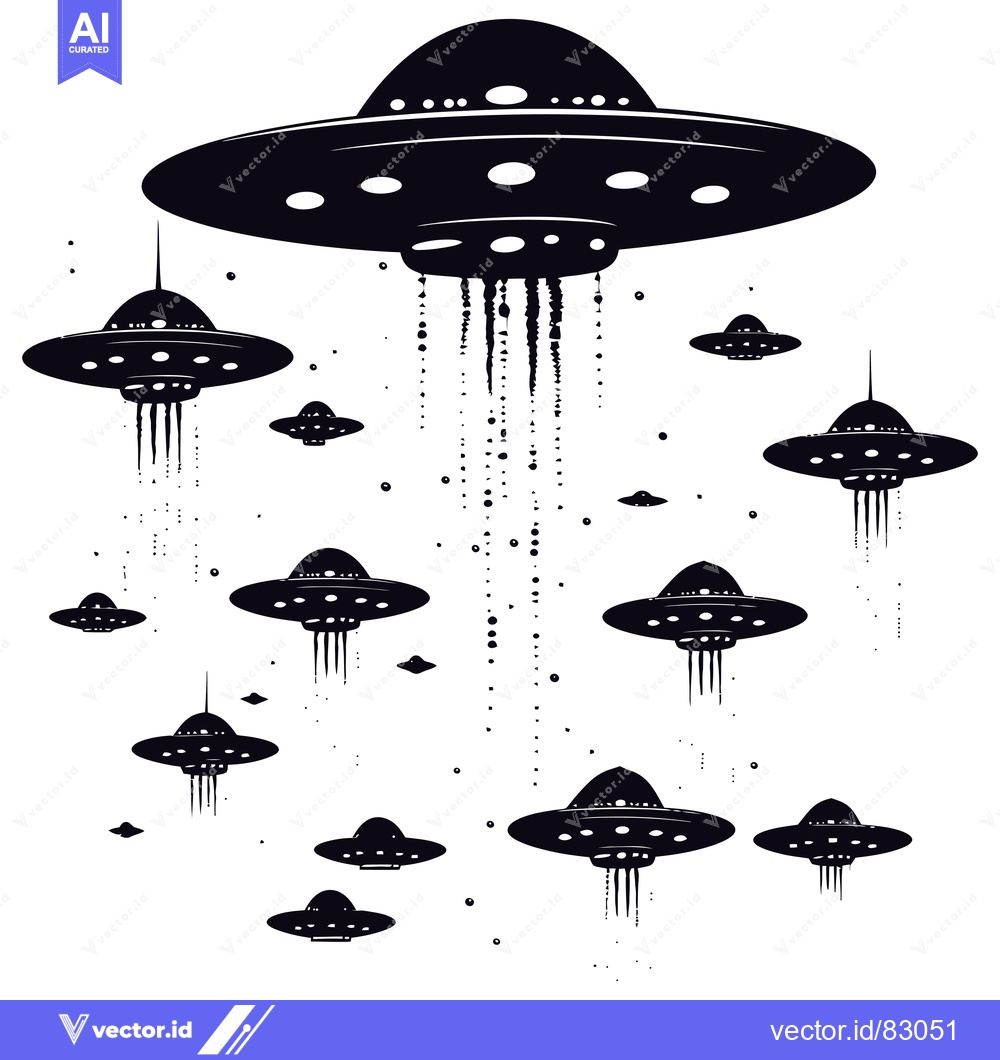 Premium Vector dari A Group of Silhouetted UFOs in the Sky