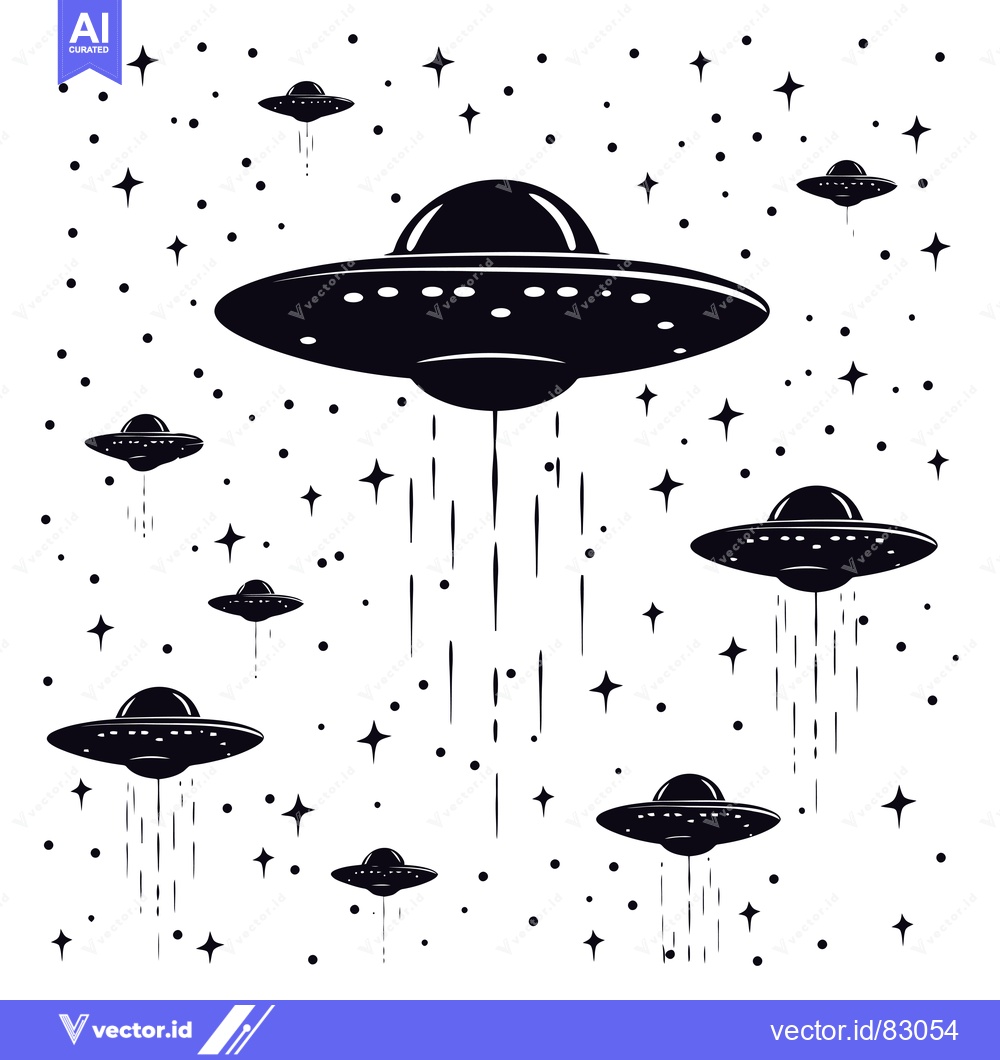Premium Vector of Silhouette of multiple UFOs in a starry sky