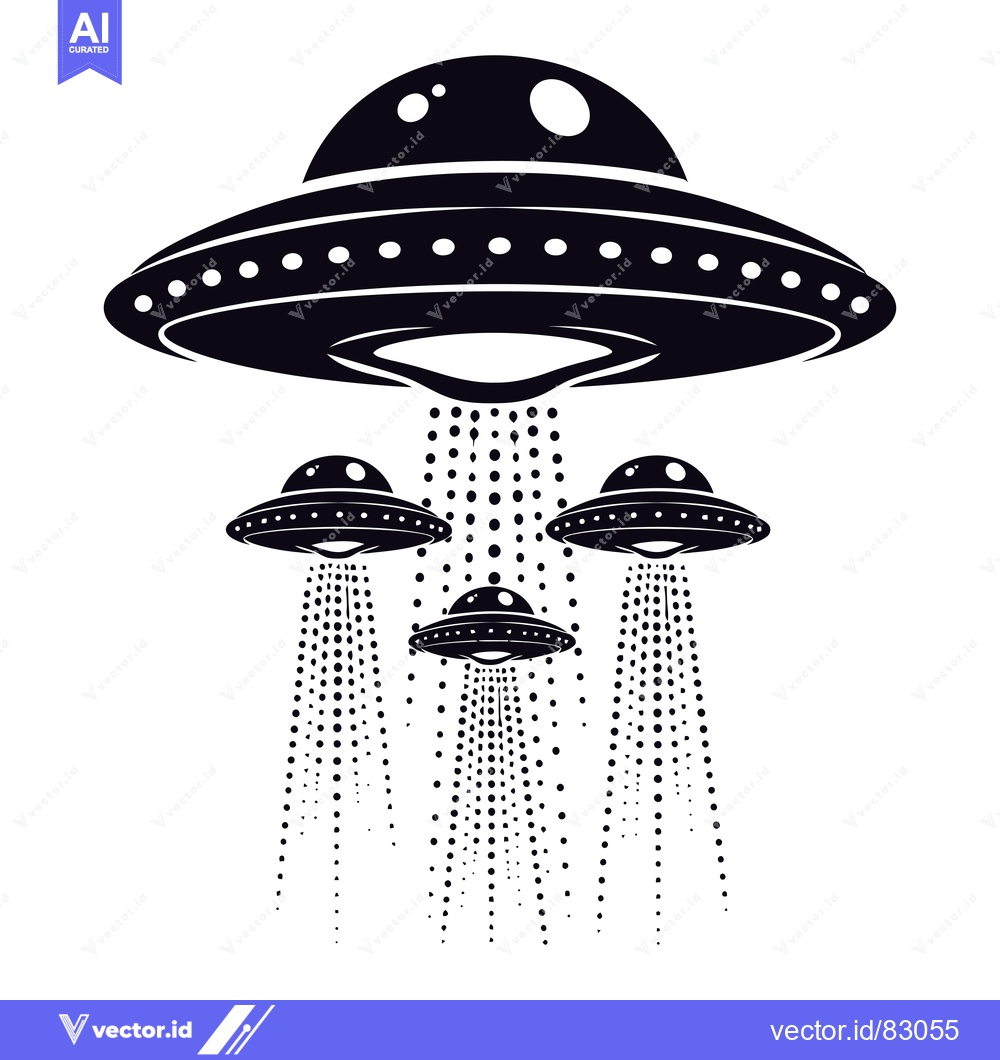Premium Vector dari Three Black and White Silhouettes of Flying Saucers with Dots