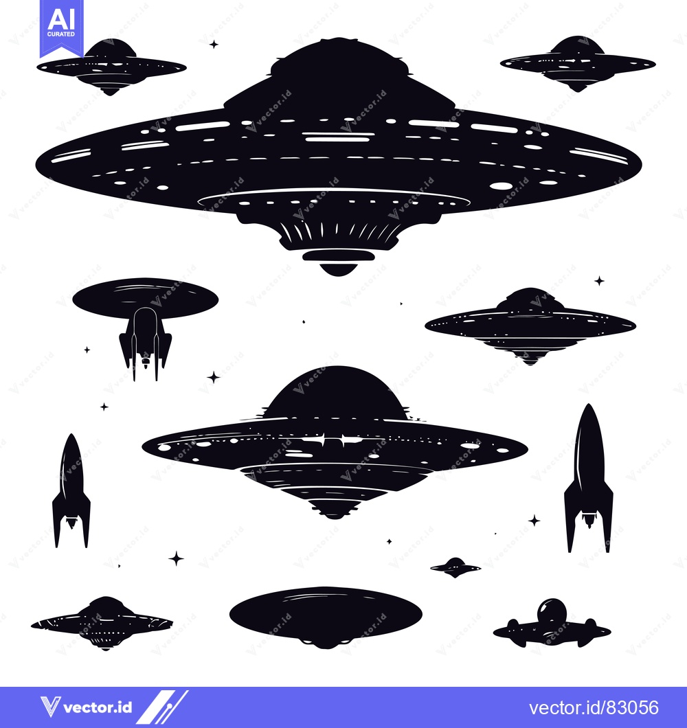Premium Vector dari Silhouettes of Flying Saucers and Spacecrafts in Outer Space