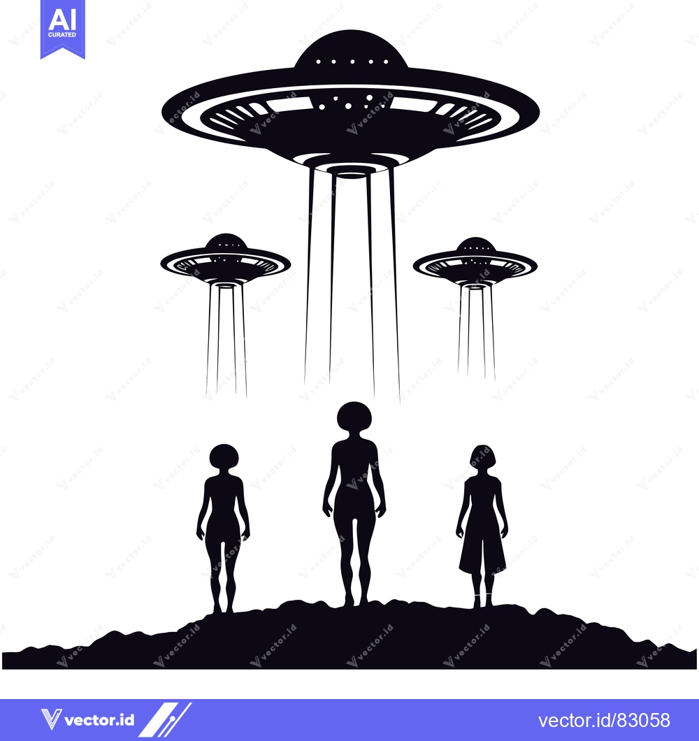 Premium Vector of Three Silhouettes of Aliens Standing Before Their Spaceship