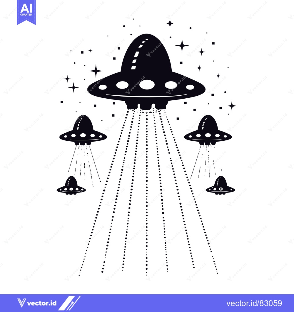 Premium Vector dari Five Black Silhouettes of UFOs With Stars in the Background