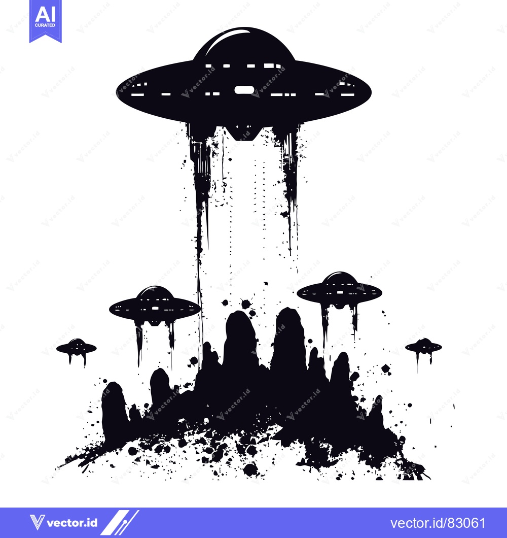 Premium Vector of Silhouette of multiple UFOs with splatter effect