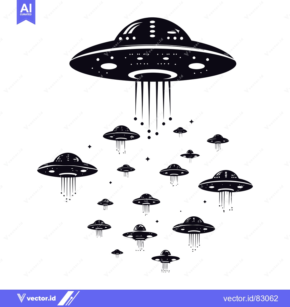 Premium Vector dari A Fleet of UFOs Descending from the Sky