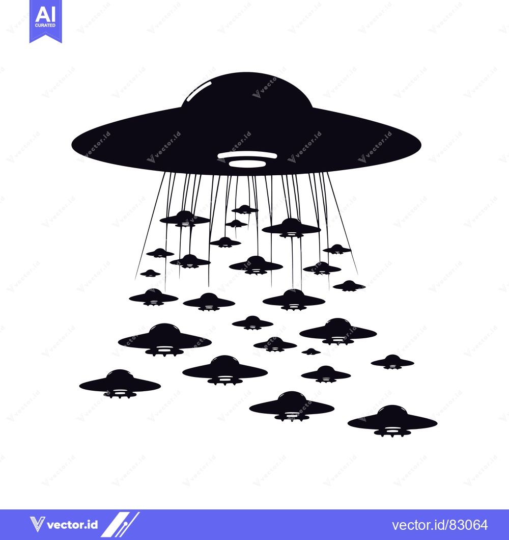 Premium Vector dari Silhouettes of flying saucers, a large one on top and many smaller one