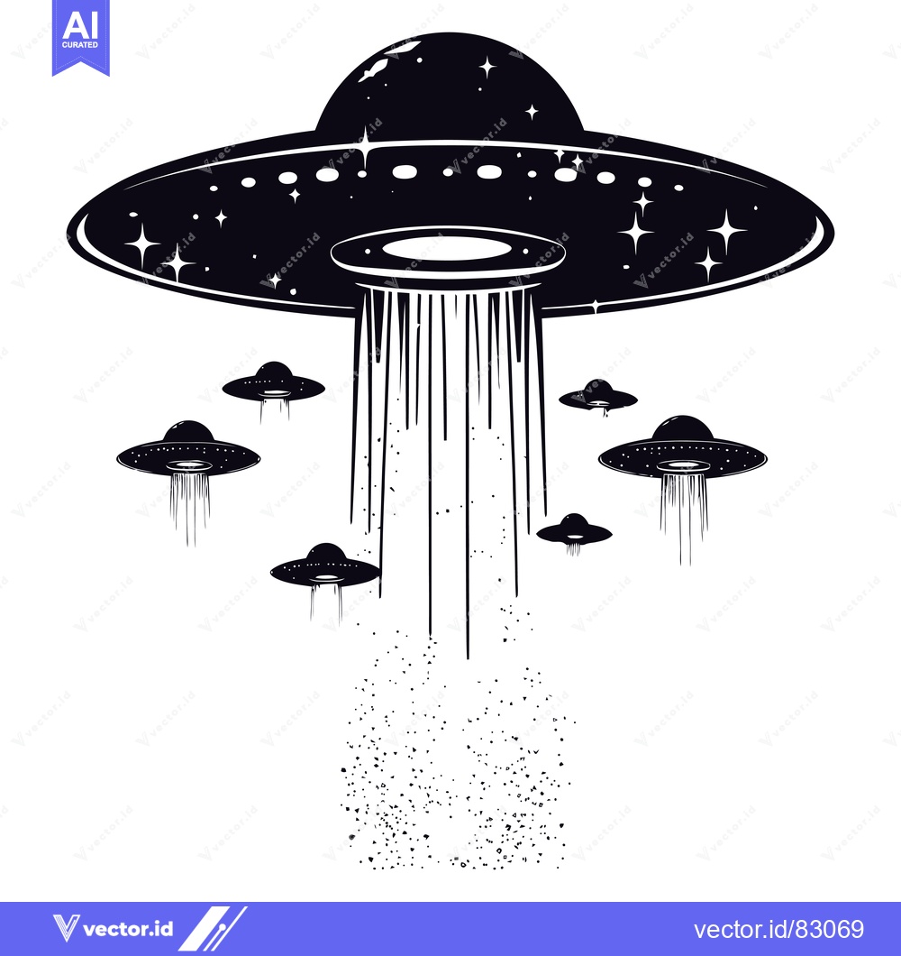 Premium Vector dari A Fleet of Flying Saucers with Stars and a Beam of Light