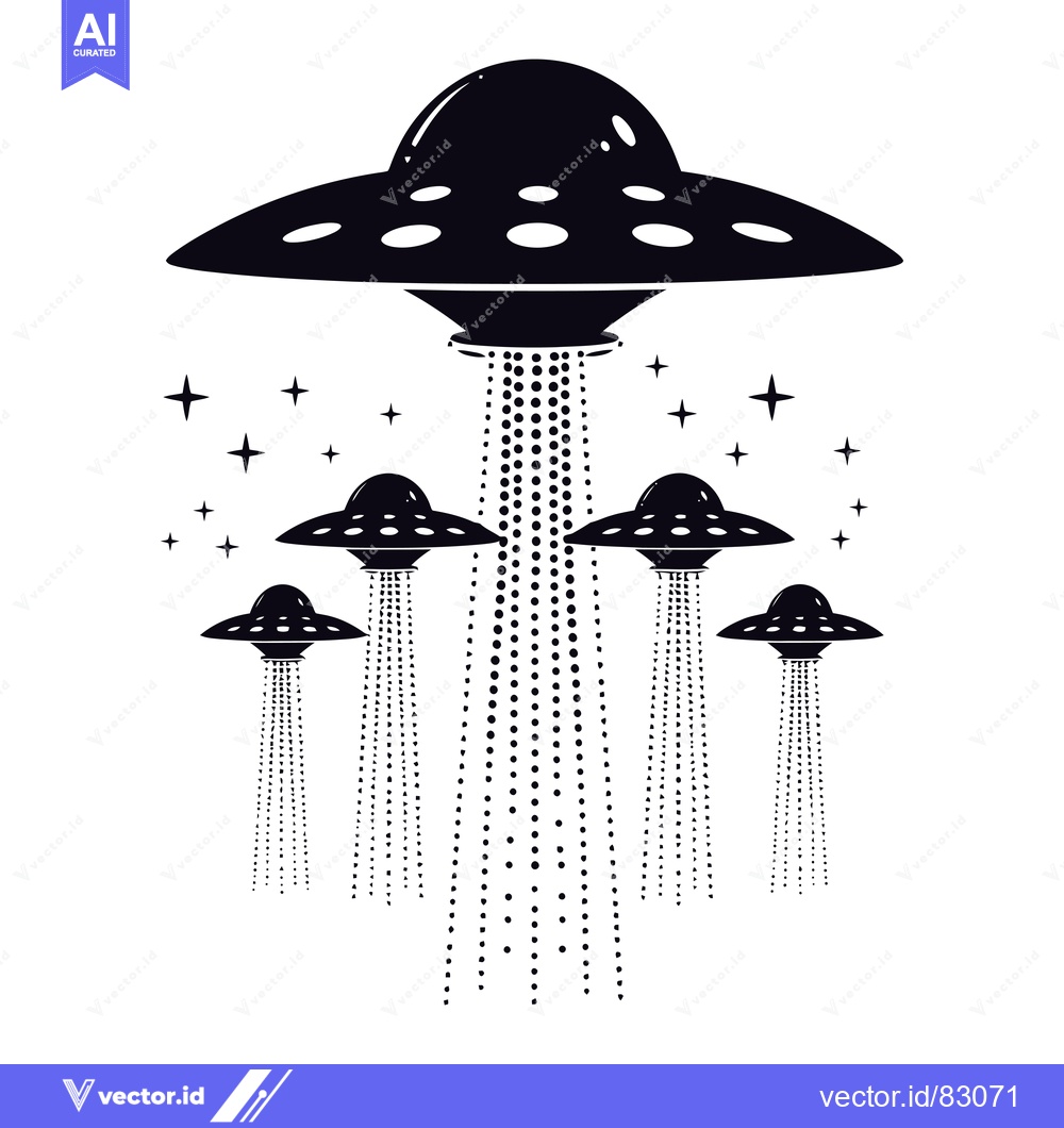 Premium Vector dari Five Black Silhouettes of UFOs with Stars in the Sky