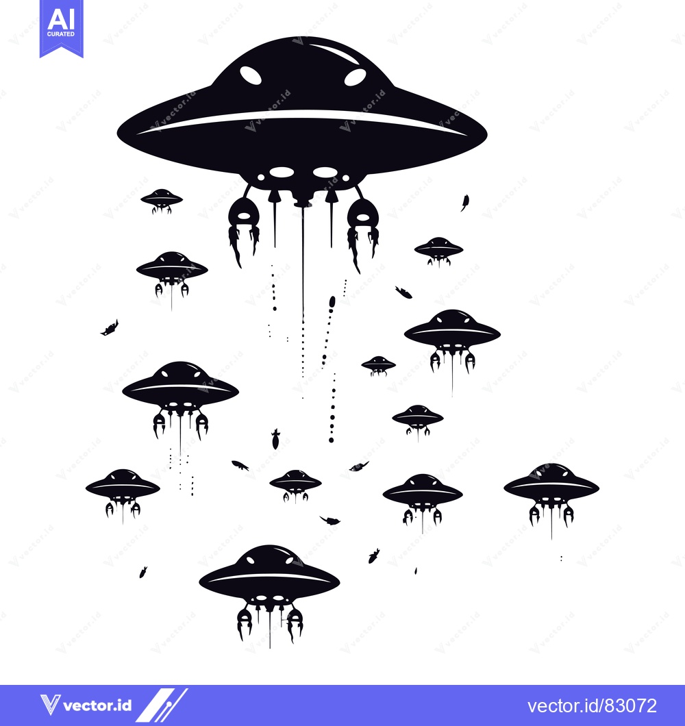 Premium Vector of A fleet of UFOs in formation, descending from the sky