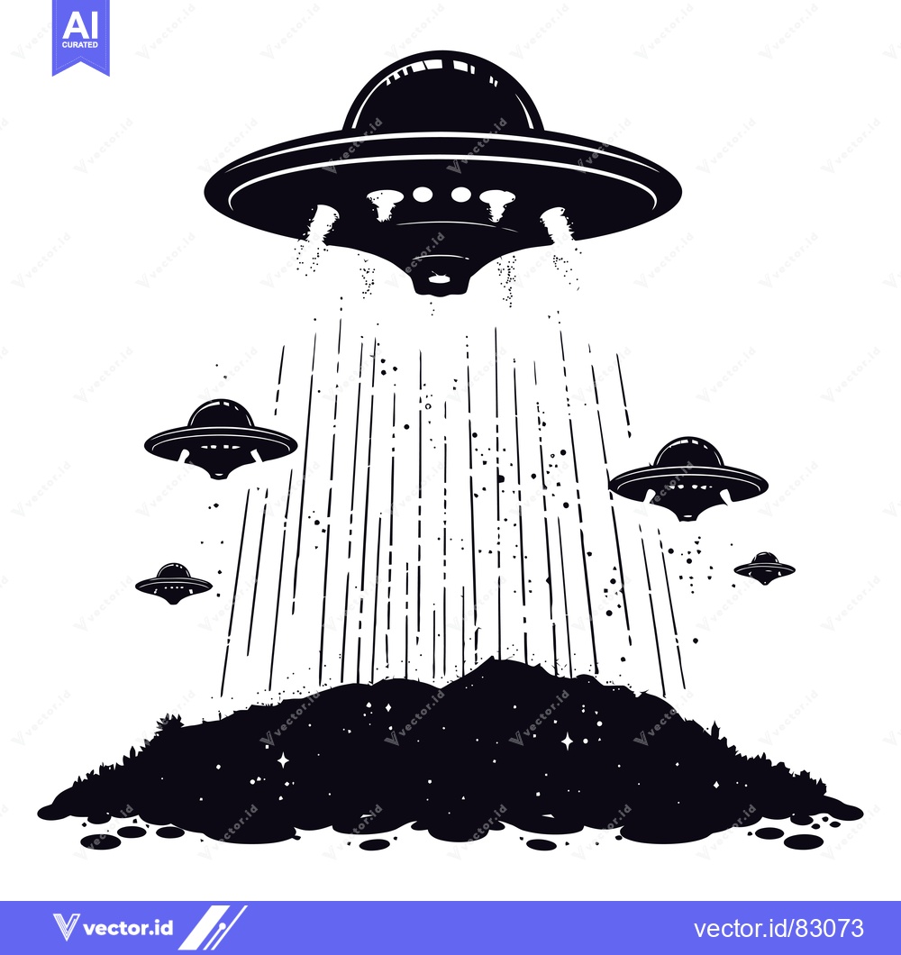 Premium Vector of UFOs Abducting a Hillside With Beam of Light
