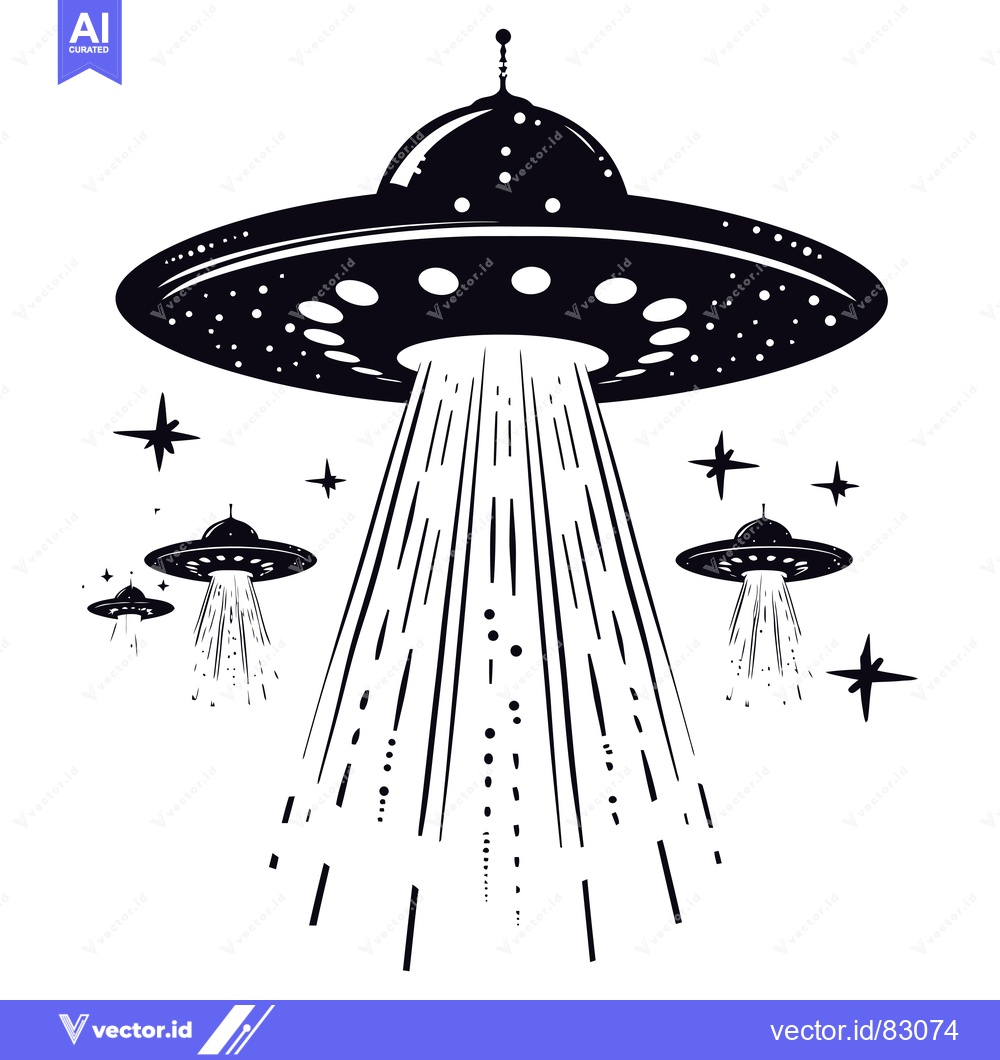 Premium Vector of Three Black and White UFOs with Beams of Light