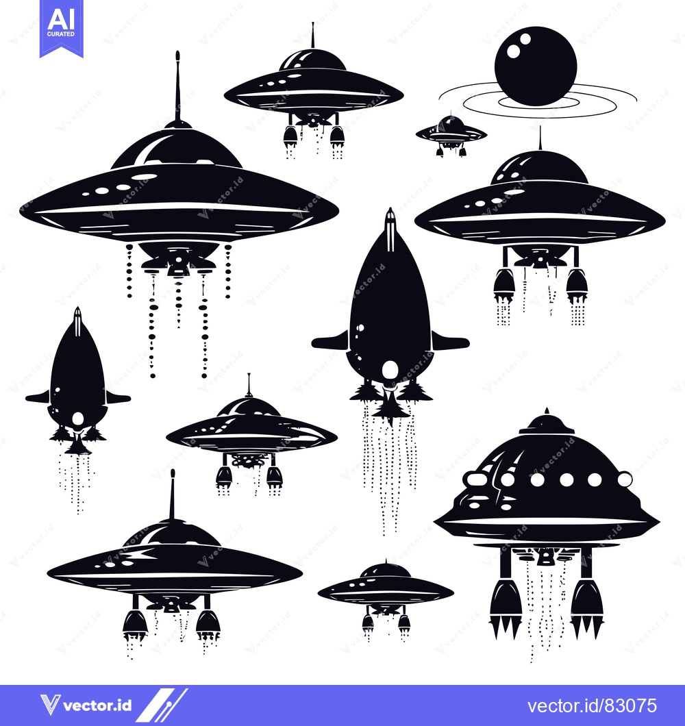 Premium Vector dari A Collection of Black and White Silhouettes of Flying Saucers