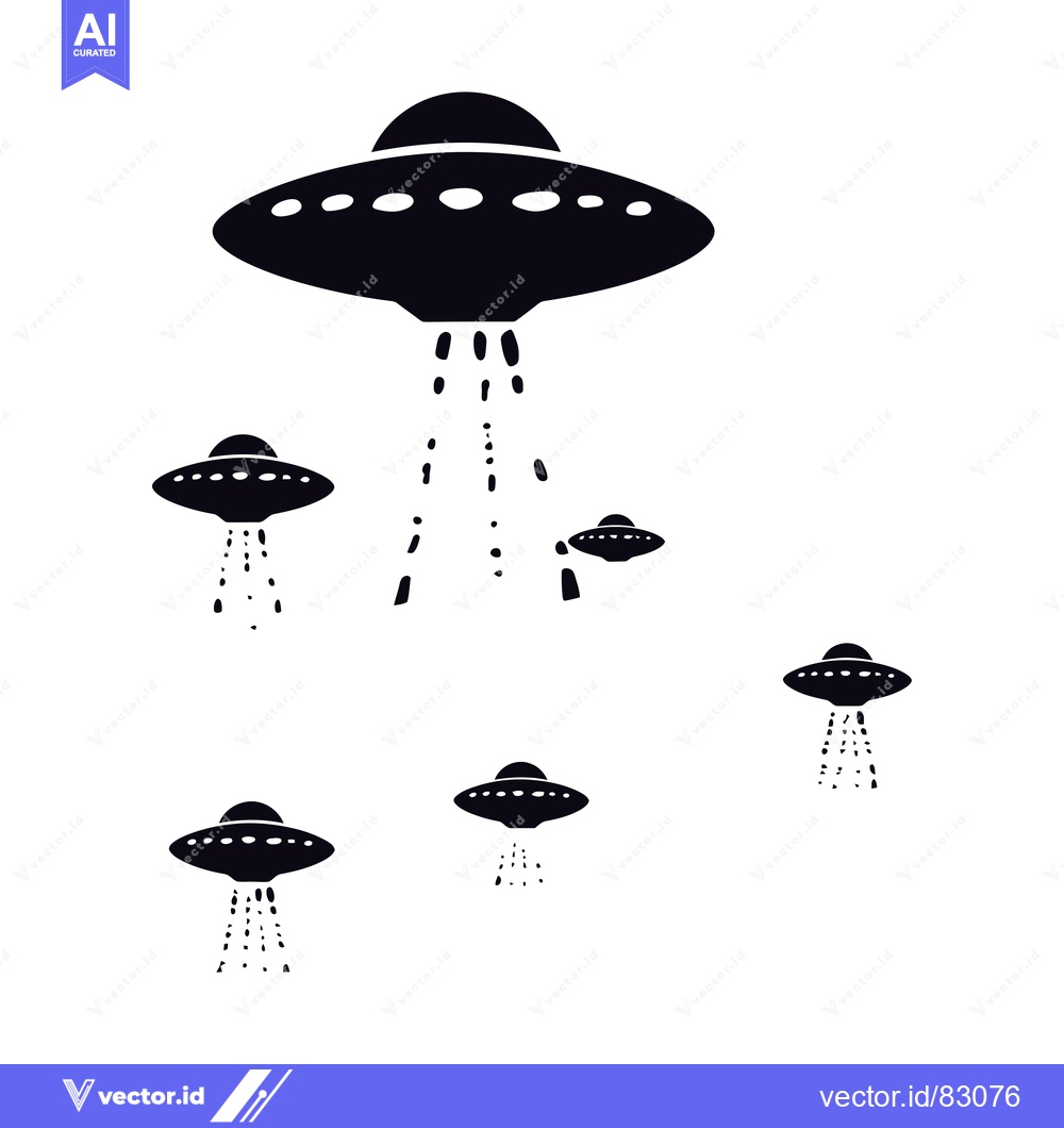 Premium Vector of Five Black Silhouettes of Flying Saucers with Droplets Descending