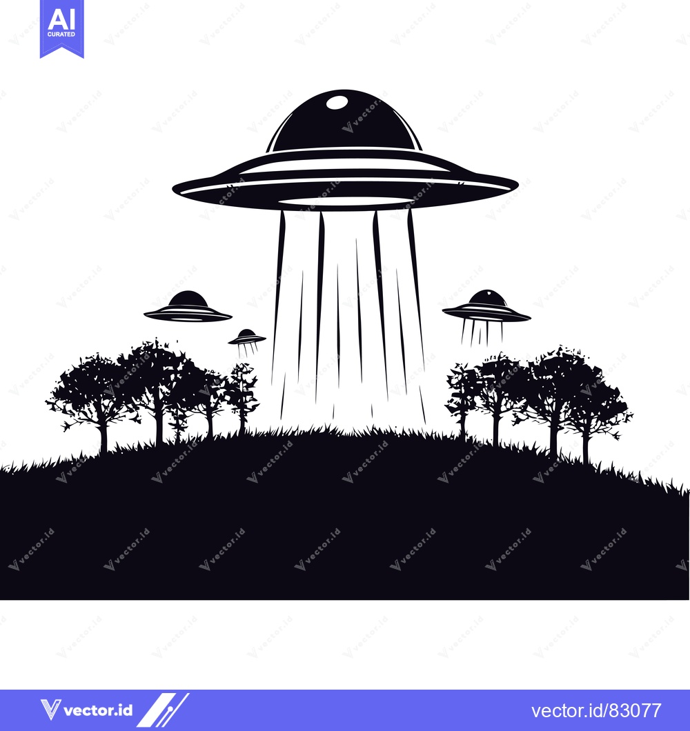 Premium Vector dari Three UFOs Hovering Over a Forest Silhouette