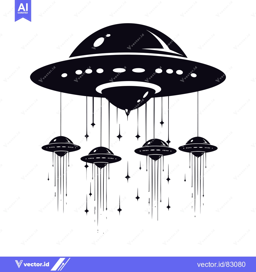Premium Vector dari Five UFOs Flying in Formation, Dropping Stars