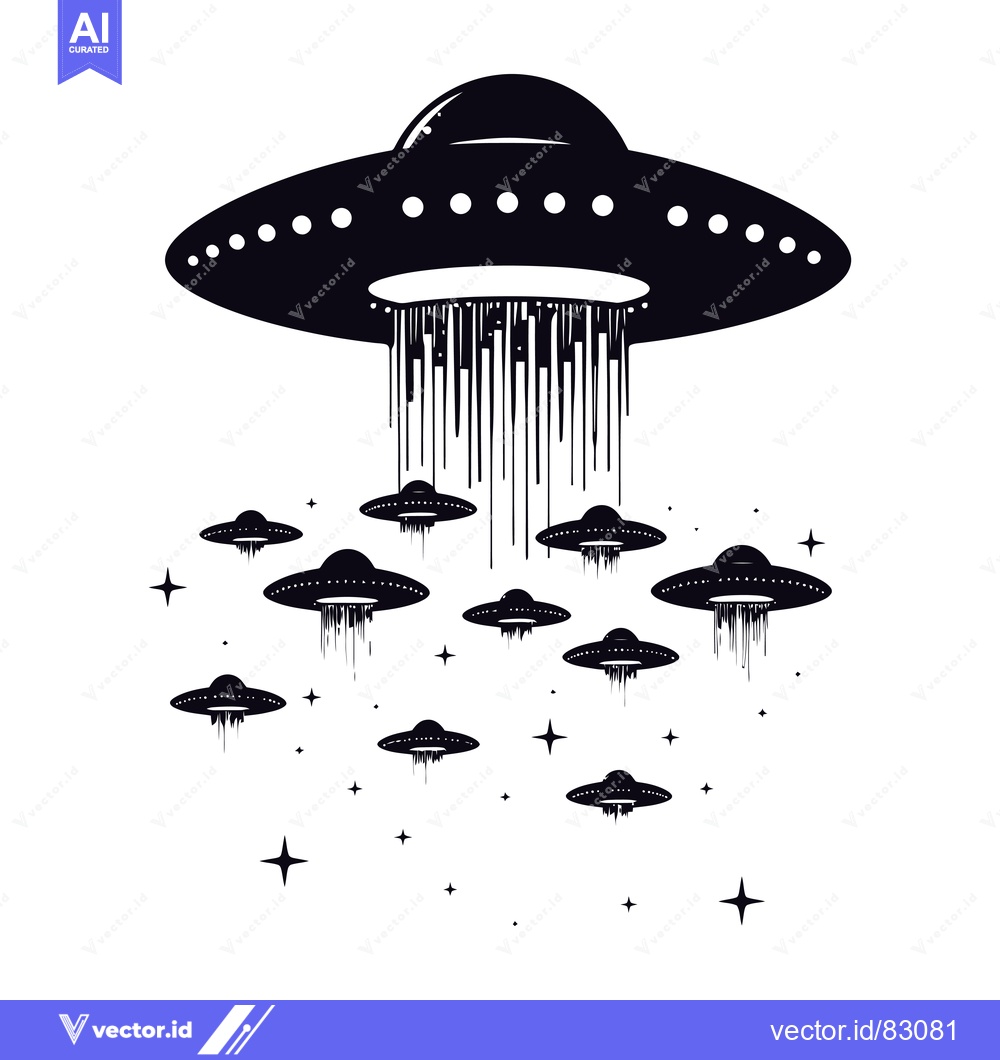 Premium Vector dari A Black and White Illustration of Multiple UFOs and Stars