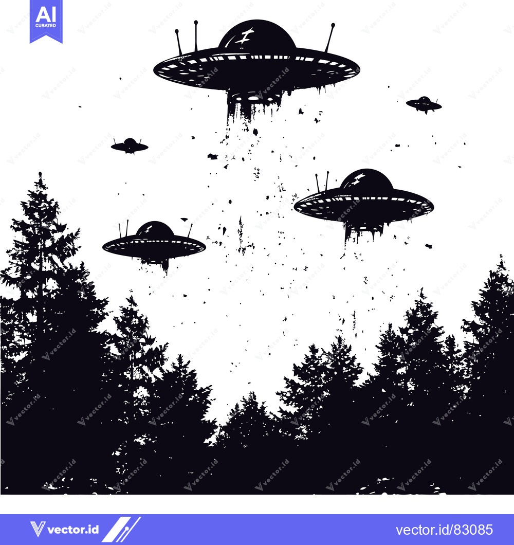 Premium Vector of Silhouettes of UFOs Flying Over a Forest