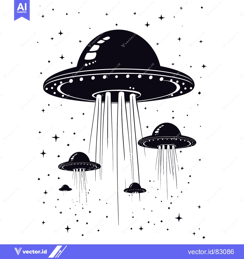 Premium Vector dari Three UFOs Flying Through Space With Beams of Light