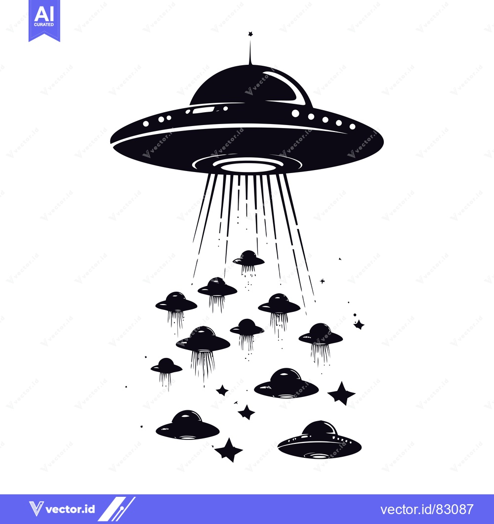 Premium Vector of UFO Mother Ship Deploying Smaller Flying Saucers