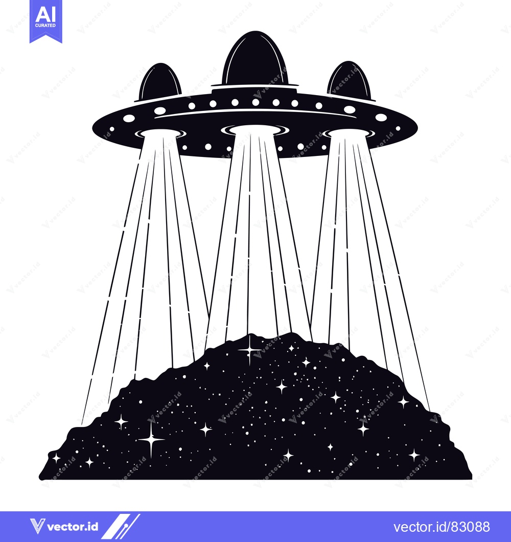 Premium Vector of A Silhouette of a UFO Hovering over a Starry Mountain