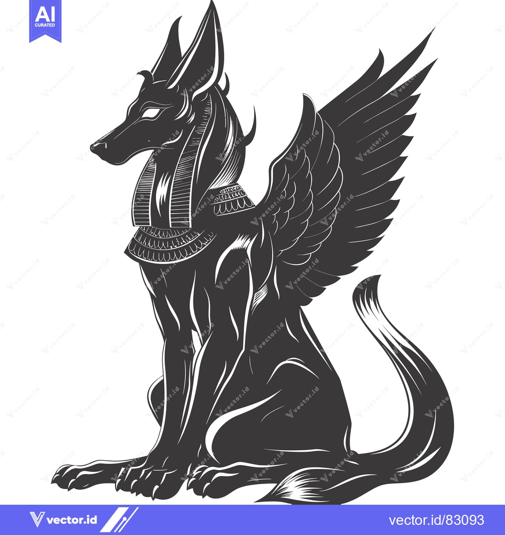 Premium Vector dari Anubis, Egyptian God of the Dead, Depicted as a Jackal with Wings and