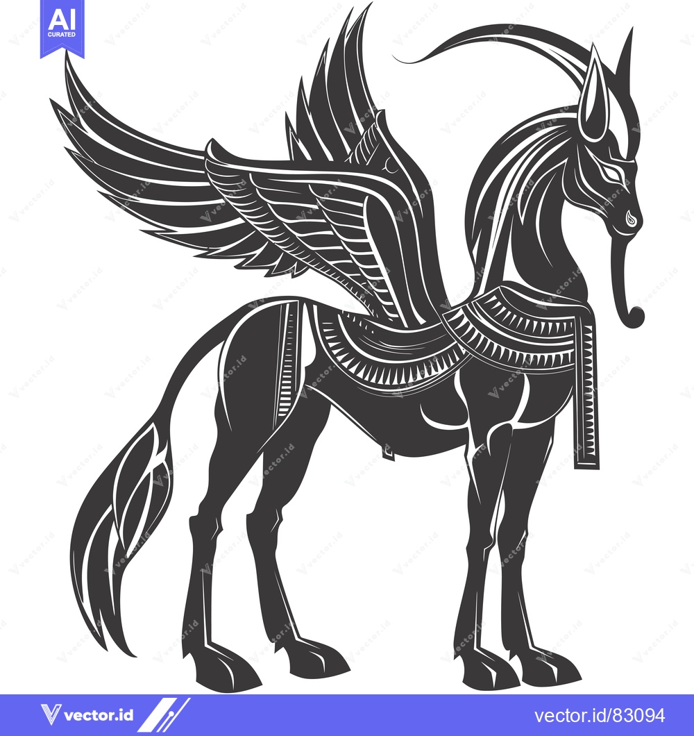 Premium Vector of Winged Horse with Horns and Ornate Design
