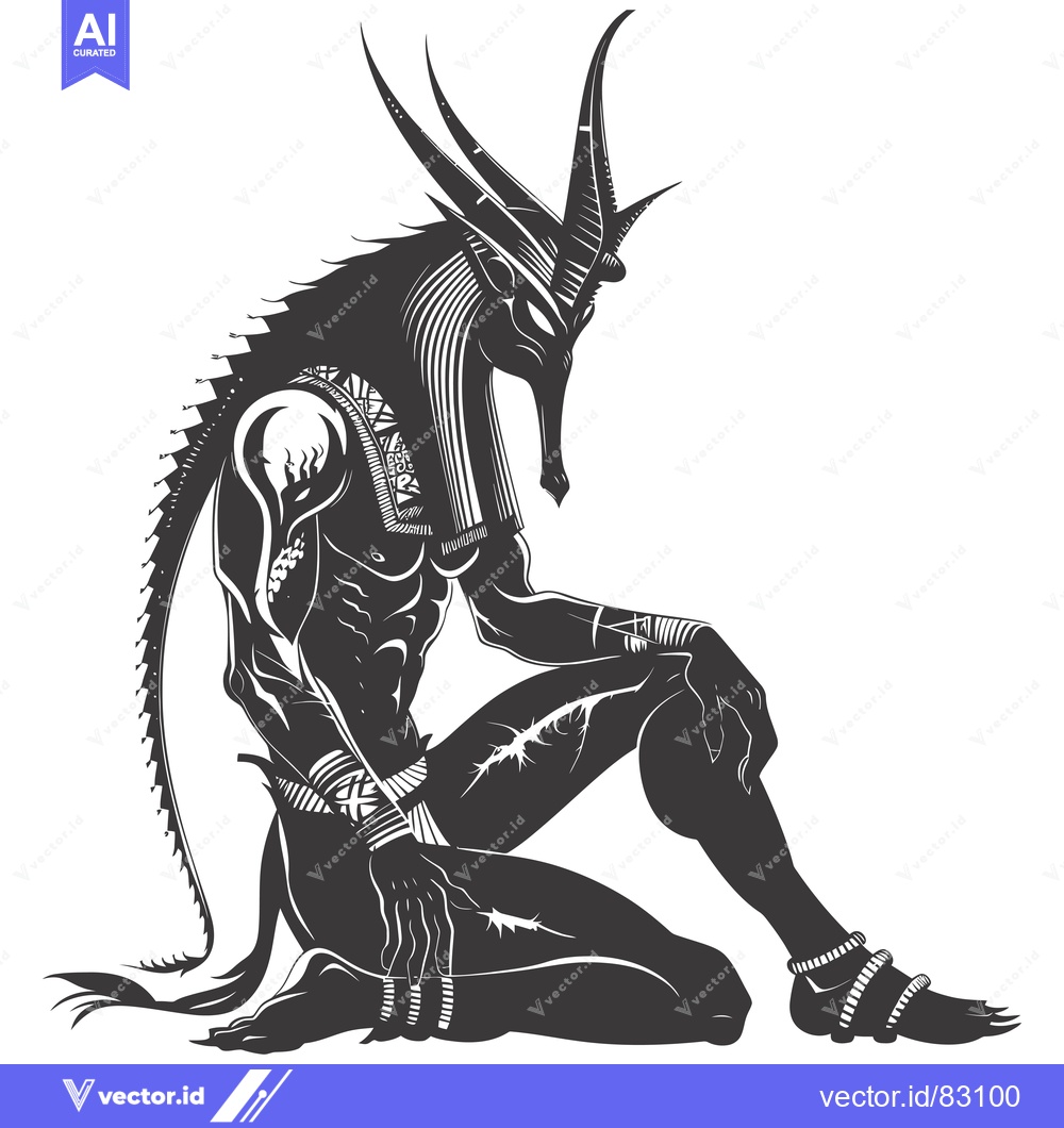 Premium Vector dari A Black and White Illustration of the Egyptian God Anubis Sitting Down