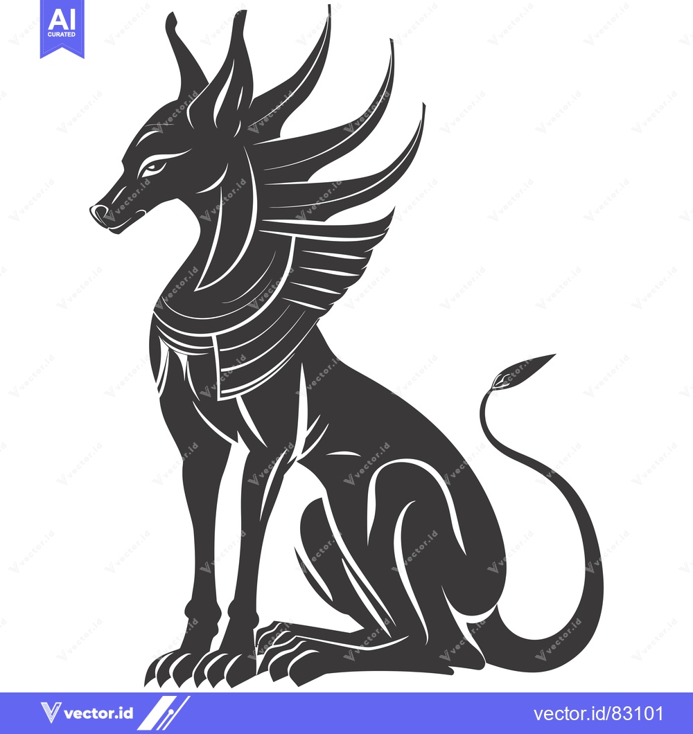 Premium Vector dari Black and White Illustration of a Sitting Anubis with Wings