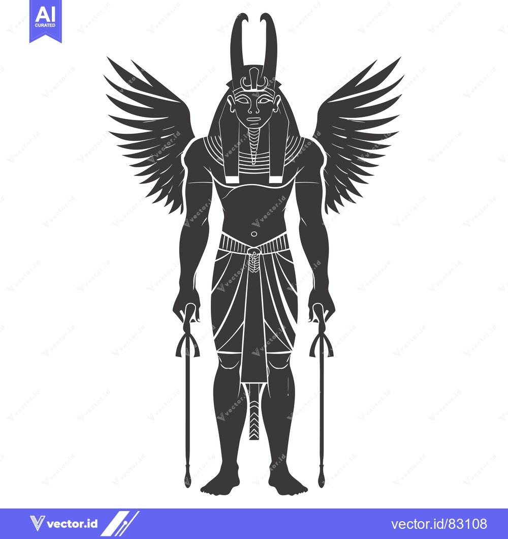 Premium Vector of Black and White Silhouette of an Egyptian God with Wings